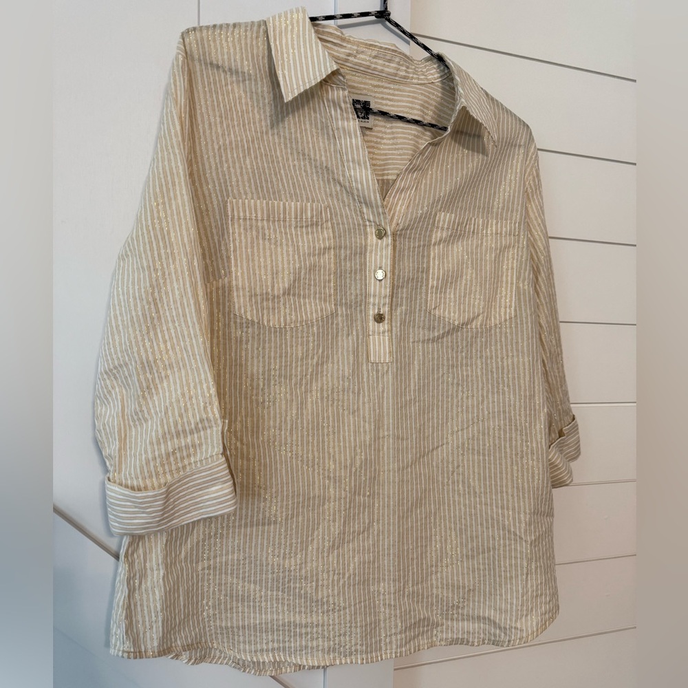 Anne Klein Gold and Cream Striped Top - Picture 4 of 9